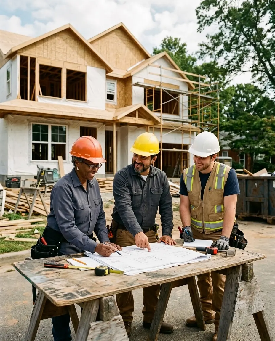 Shelton Construction crew reviewing plans on a Knoxville jobsite