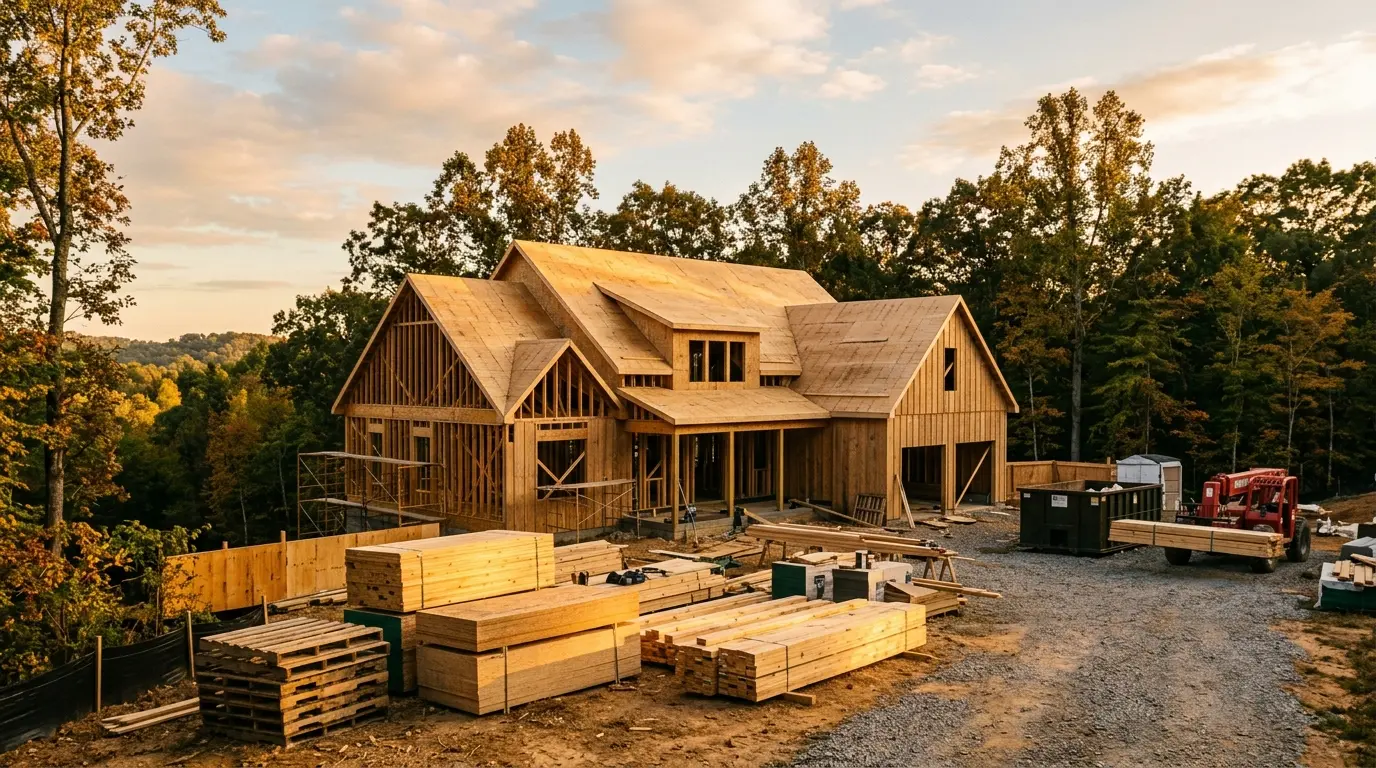 Custom home framing on a Knoxville jobsite