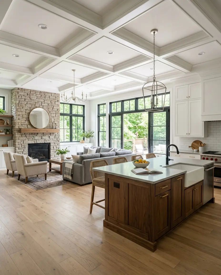 Open kitchen and living room after a whole-house remodel